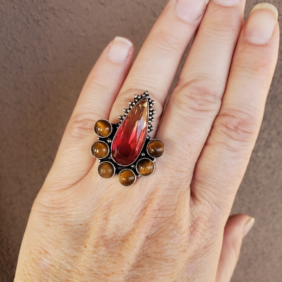 New Bi-Color Tourmaline & Tiger Eye 925 Silver Ring. - Picture 15 of 15